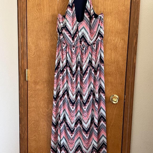 Maxi Dress XL Juniors High-Neck Long Sleeveless Halter Top Lined Button Summer - Picture 2 of 6
